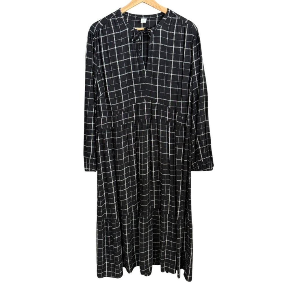 Old Navy Puff Sleeve Tiered Midi Dress Black XL‎ Tall Minimal Scandi Cottagecore